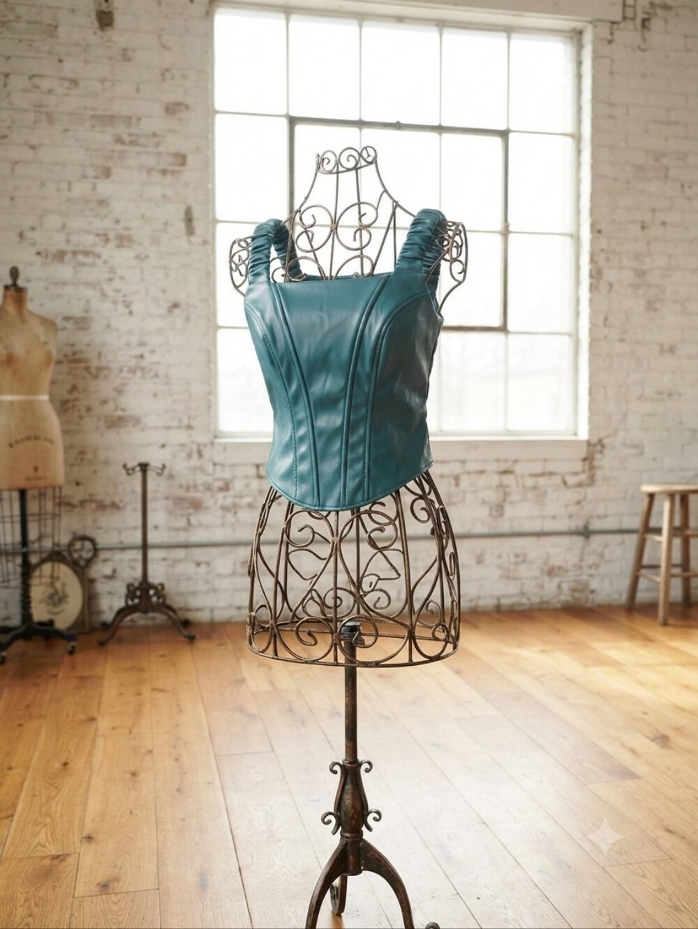 BOLD elements Teal Faux Leather Corset Tank Top